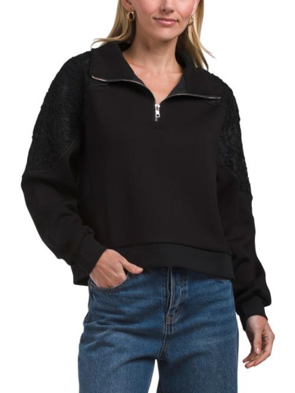 NANCY YANG Quarter Zip Jacket With Shoulder Detailing